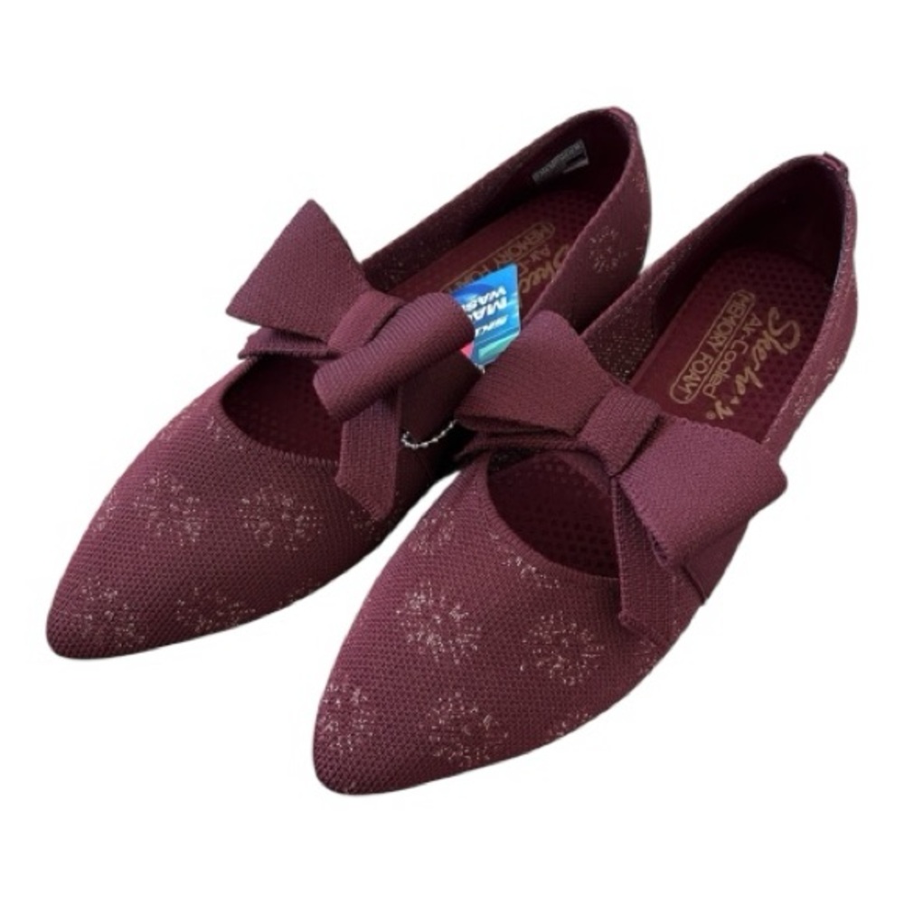 NWT Skechers Cleo Point Washable Knit Sparkle Flats Feelgood Wine
